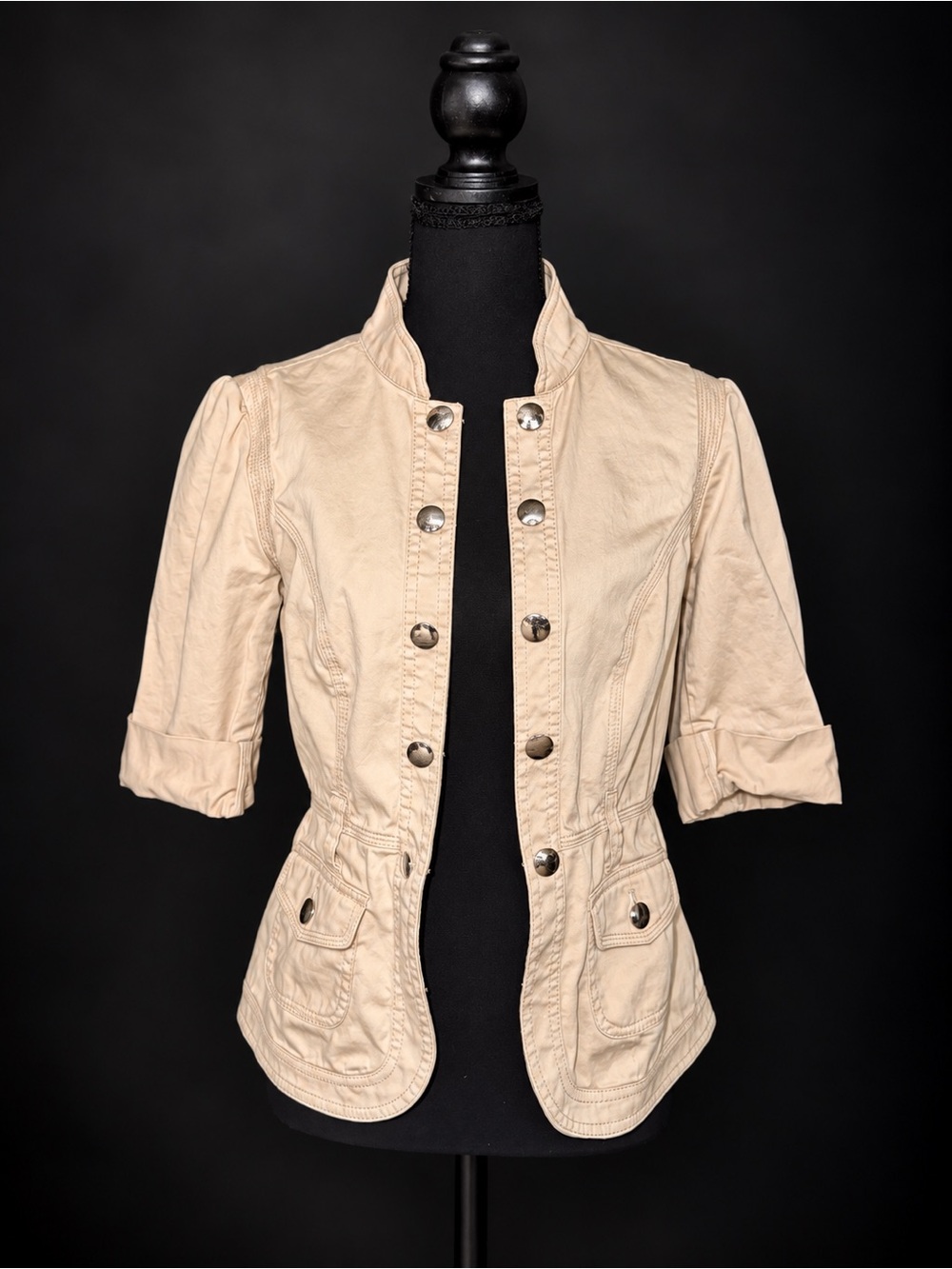 White House Black Market Women’s Size 2 Cream Faux Leather Military Moto Jacket